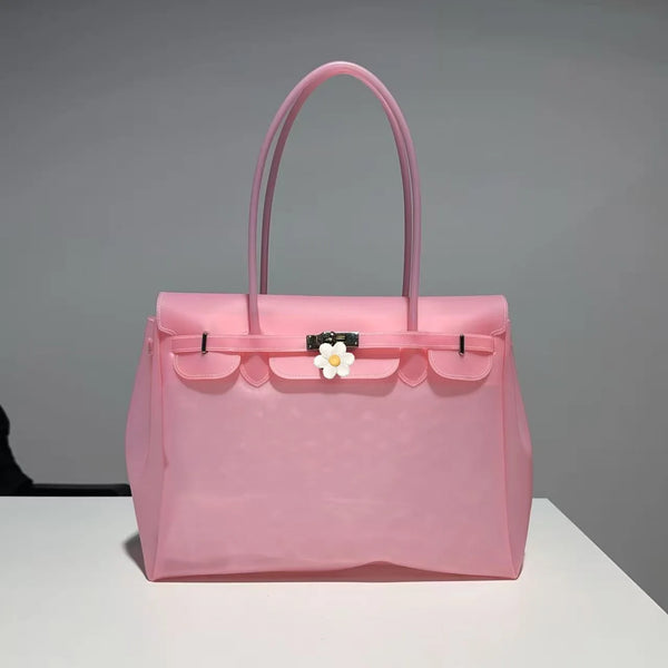 Borsa Jelly Firkin — It-Bag Trasparente in TPU (35 cm) - Rosa Pastello