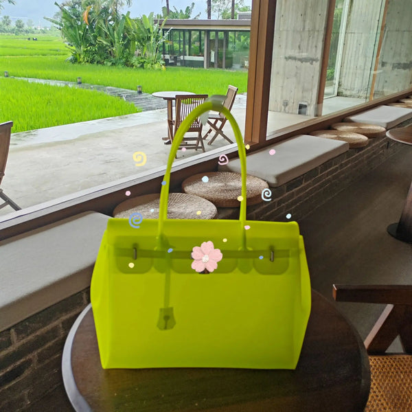 Borsa Jelly Firkin — It-Bag Trasparente in TPU (35 cm) - Giallo Fluo