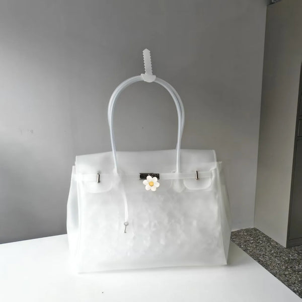 Borsa Jelly Firkin — It-Bag Trasparente in TPU (35 cm) - Bianco Neve