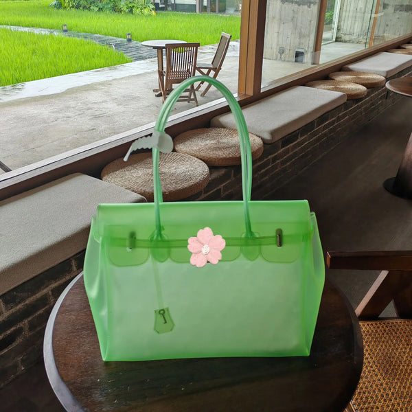 Borsa Jelly Firkin — It-Bag Trasparente in TPU (35 cm) - Verde Menta